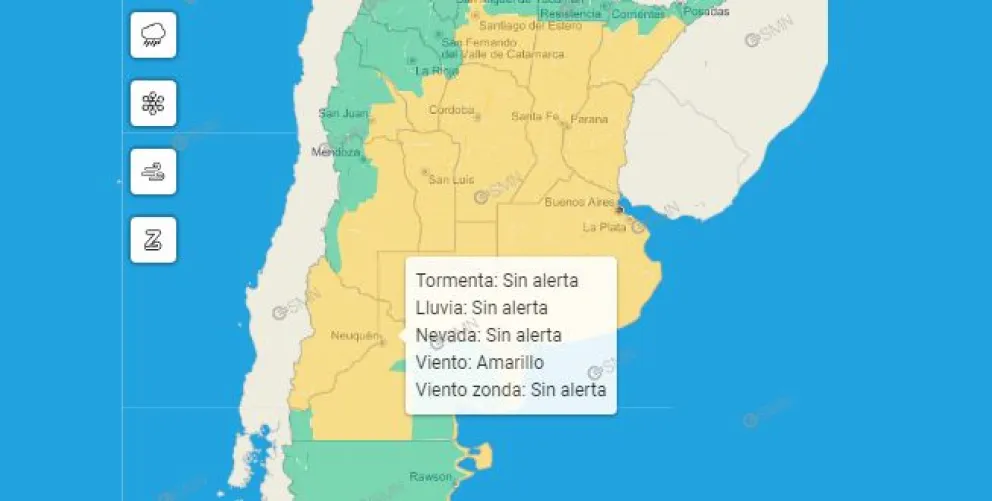 Alerta amarilla: El Servicio Meteorológico Nacional advierte por los vientos fuertes